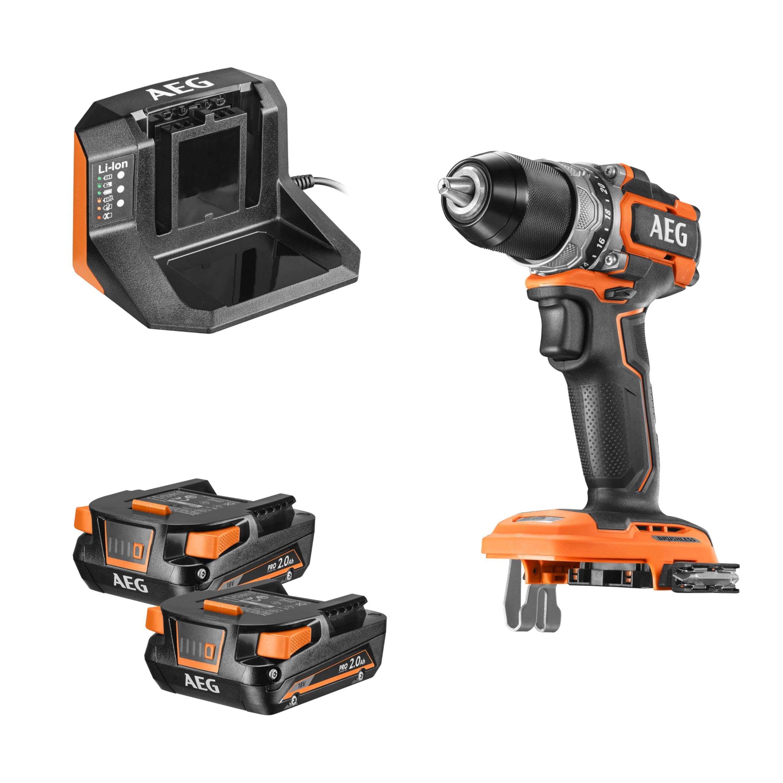 AEG - Trapano avvitatore SUBCOMPACT 18 Volt BRUSHLESS, 65 Nm, consegnato in valigetta con 2 batterie da 2,0 Ah e caricatore - BS18SBL-202C