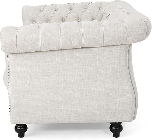 Miniatura 4 de GDFStudio Christopher Knight Home Karen Sofá biplaza tradicional Chesterfield beige y marrón oscuro 6175 x 3375 x 2775 pulgadas