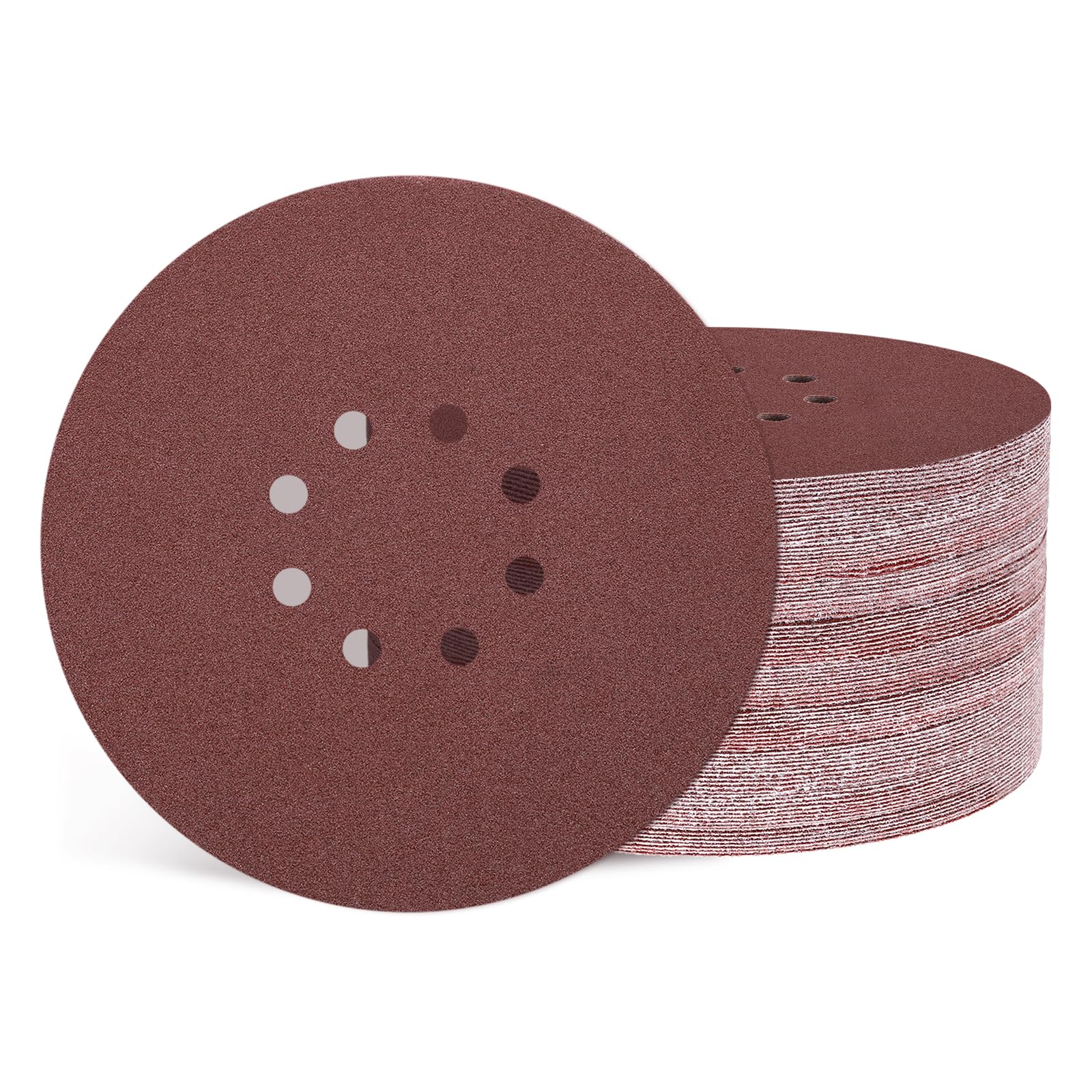 100pcs Discos de Lija, 220mm Lija Circular 8 Agujeros Discos de Pulir para Lijadora Orbital Aleatoria con Gancho y Bucle, Ideal para Lijadora de Yeso Madera (40 granos Rojo)
