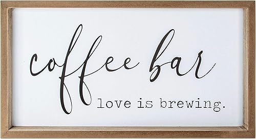 VILIGHT Letrero de barra de café de granja  Love Is Brewing  Madera MDF de 16 x 9 pulgadas  Montaje en pared o independiente