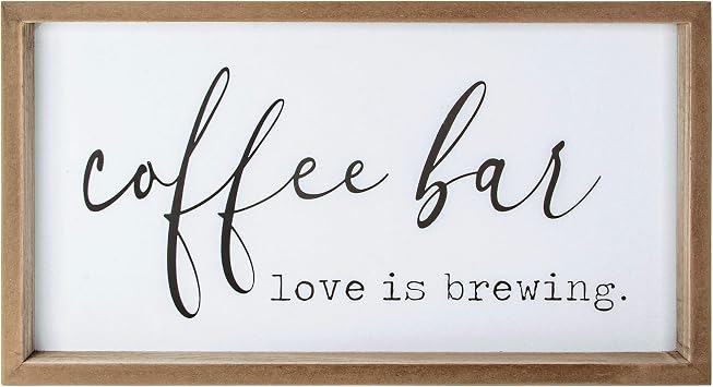 VILIGHT Farmhouse Coffee Bar Sign - Love Is Brewing - 16" x 9" MDF Wood - Wall Mount or Freestanding