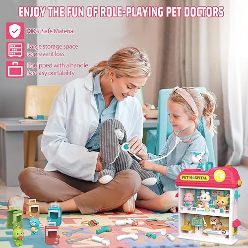 Miniatura 6 de Kit médico de juguetes veterinarios para mascotas, juego de simulación de hospital, juguetes de clínica veterinaria con luz y sonido, juego de