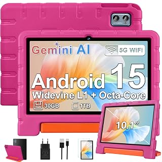 ZIOVO Tablet Bambini 10 Pollici Tablets Android 15, 30GB RAM+64GB ROM(TF 2TB), 5G WiFi Tablets,Gemini AI/Octa-Core/Widevine L1/Face ID/Parentale Controllo/6000 mAh/BT 5.0, Tablet con Eva Caso-Rosa - Amazon product rated Grade B