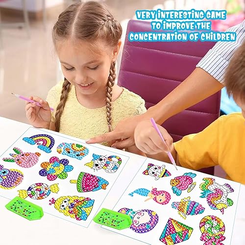 Miniatura 4 de ACSAUMMY Calcomanías de pintura de diamante, 33 piezas de pinturas de arte de diamantes para niños, sirena, 5D, bricolaje, puntos de diamante,