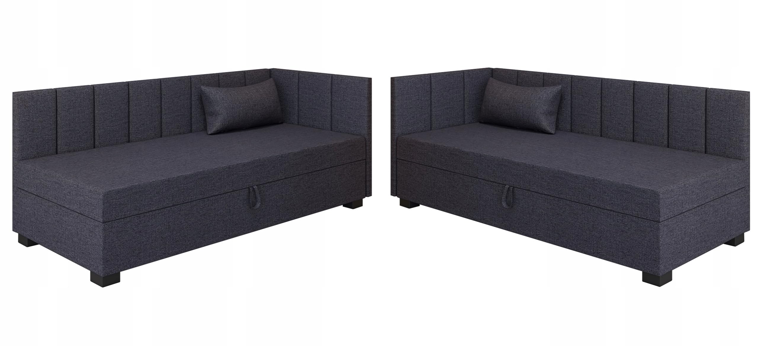 Boxspringbett Adel+ 93x198x42 cm mit Taschenfederkern Matratze, Bett mit Matratze, Polsterbett mit Bettkasten, Gepolstertes Einzel Bett, Schlafsofa - Graphit