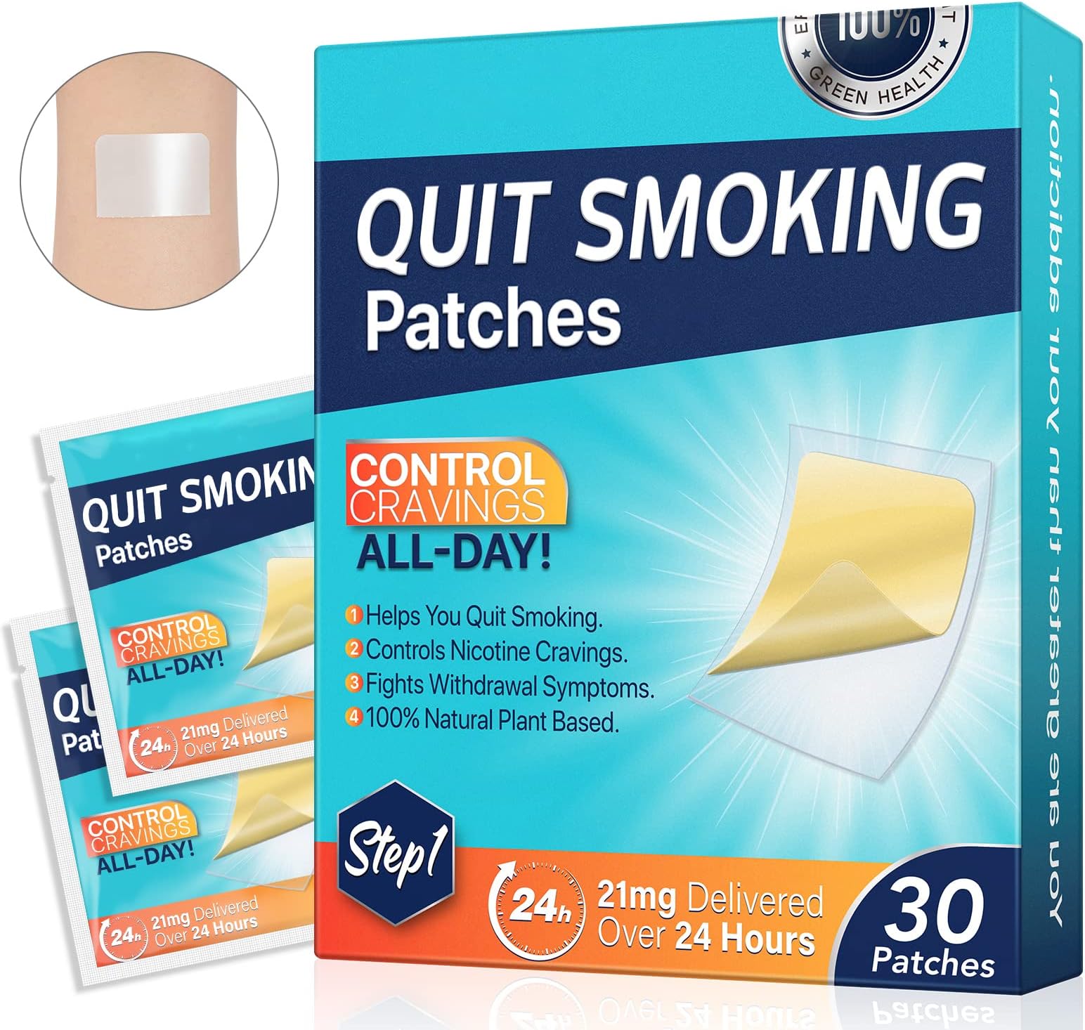 21mg Step 1 Smoking Aid Stop Smoking Patch Easy and Effective to Help Quit Smoking, Safety Anti-Smoking Stickers Stop Smoking Aid, 30 Count, 24H Delivered