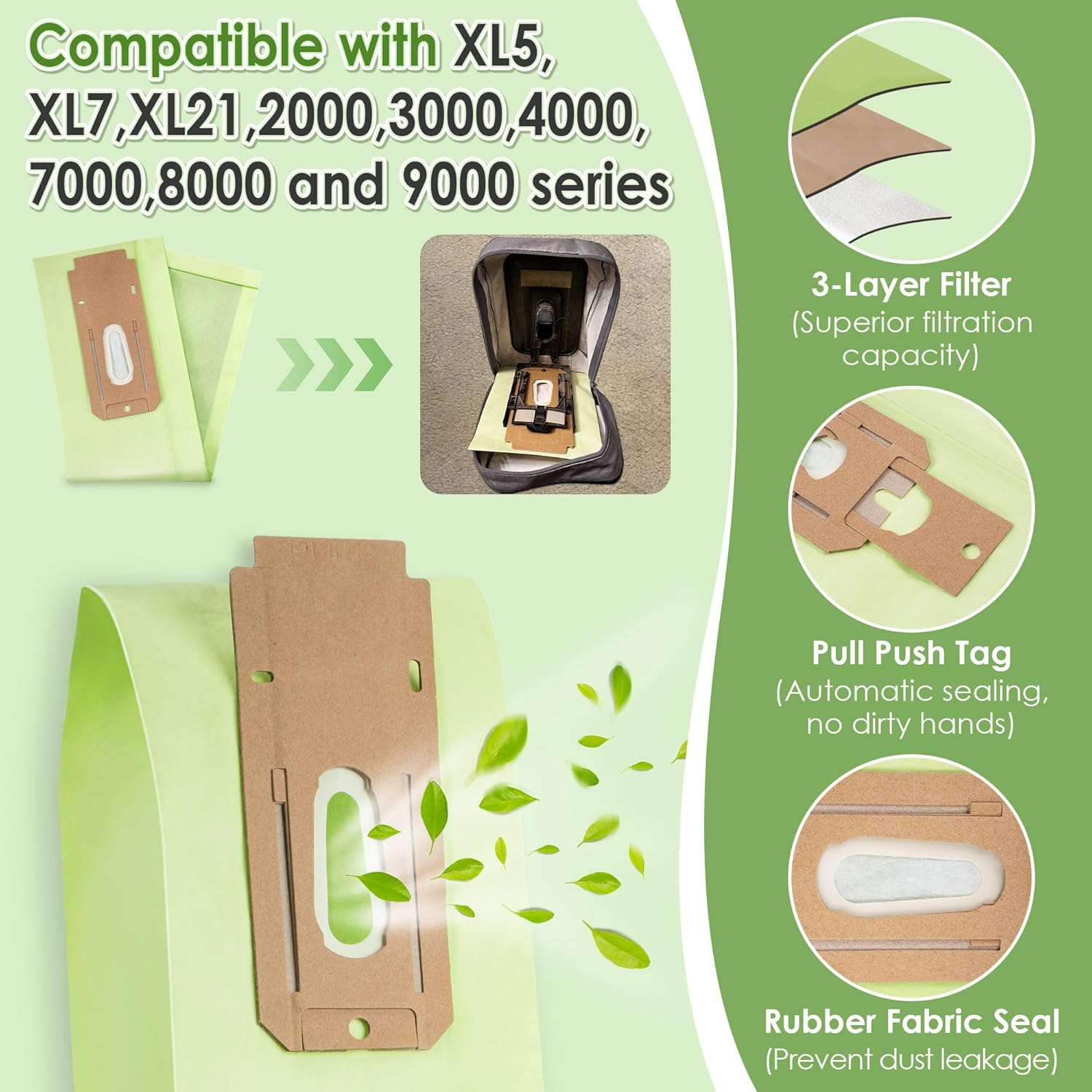 Landhoow Vacuum Brush Roller Replacement Parts Compatible with Oreck XL, 3 Pcs Vacuum Belt & 8 Pcs Bags, Cleaner Belt Compatible with 0300604, Upright Replacement Parts for House and Office Clean