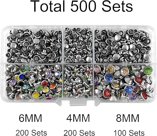 Miniatura 2 de 500 juegos de remaches de cristal de circonia cúbica de colores mezclados, remaches rápidos, remaches rápidos, tachuelas de color plateado para