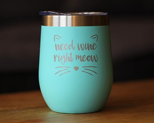 Miniatura 2 de Bevvee Need Wine Right Meow - Vaso de vino de gato con tapa deslizante, vaso aislado de acero inoxidable sin tallo, regalos divertidos y bonitos,