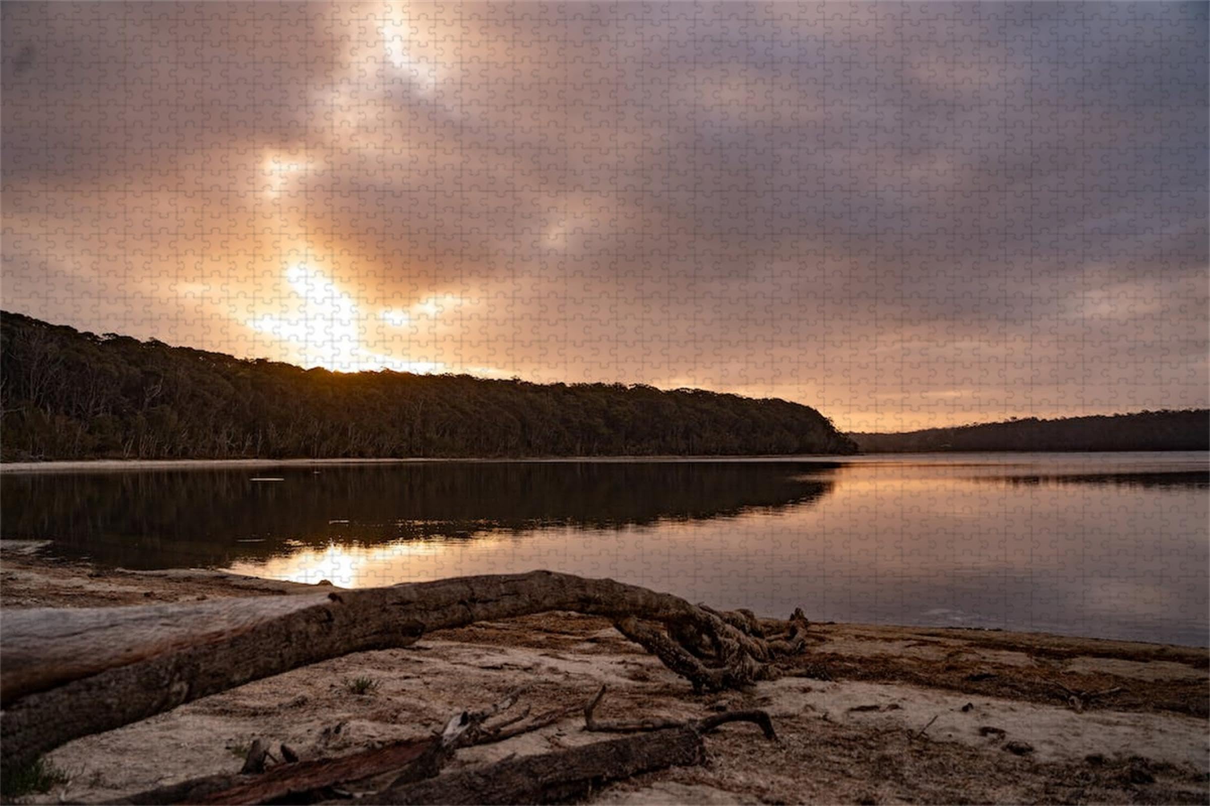 Sonnenuntergang am See – 1500-teiliges Holzpuzzle – Bodenpuzzle, lustiges Spiel oder Puzzle