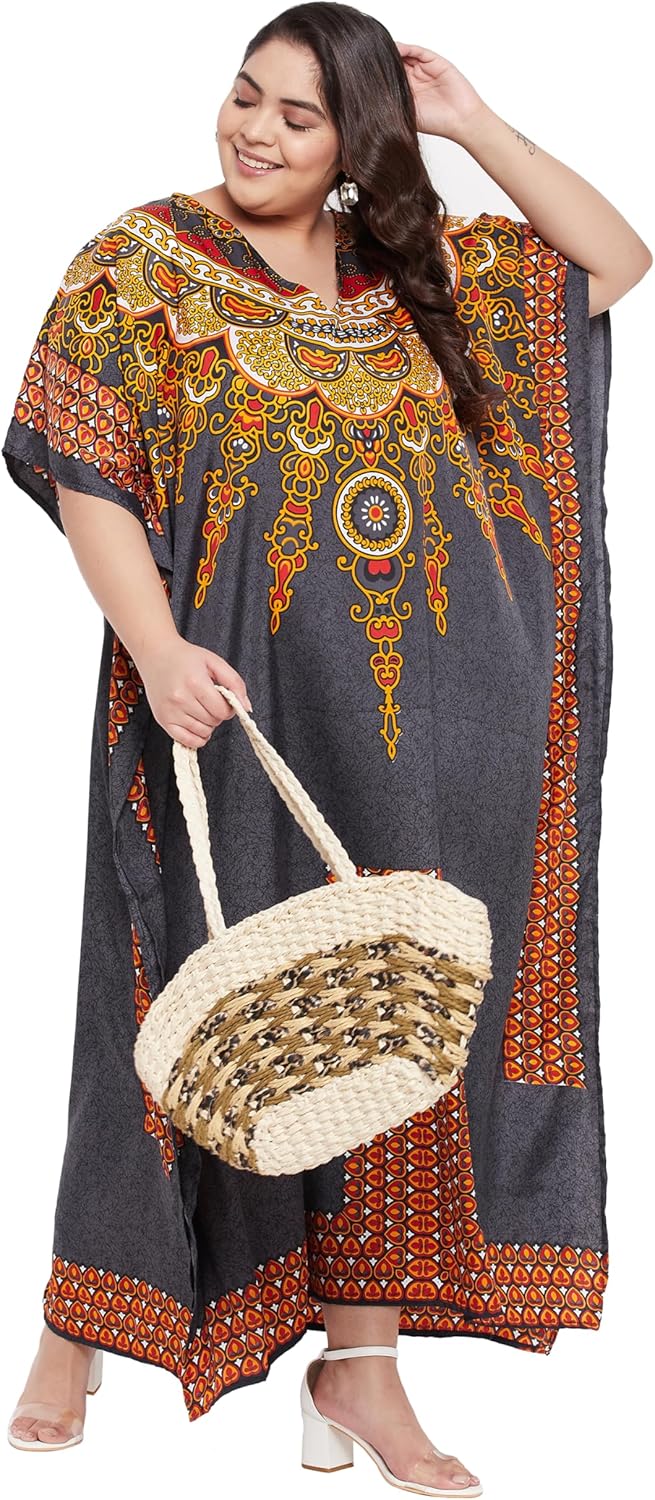 Gypsie Blu Women’s Plus Size Printed Caftan Maxi Dress Beach Cover Up, V-Neck Kimono Sleeve Summer Dress - Image 6