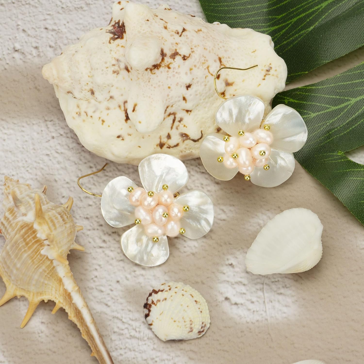 ELEXIS White Flower Mother Of Pearl Earrings For Women Dangle Handmade Trendy Wedding Pearl Hanging Earrings Engaged Bridesmaid Vintage Jewelry Gift For Mom - Image 7