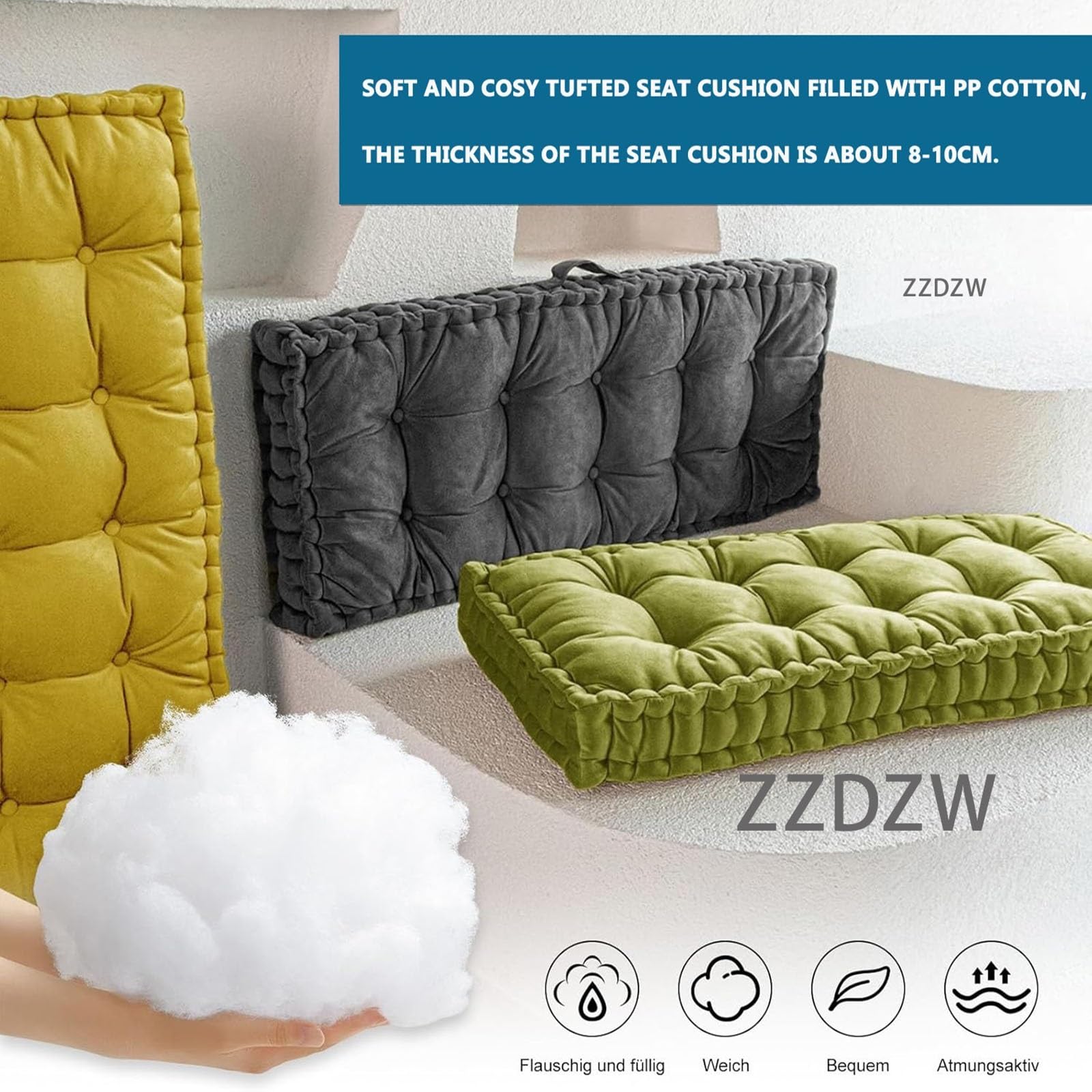 Coussin pour Banc 180/160/150/120/110cm, Coussins De Banc 1/2/3 Places Exterieur Intérieur Coussin Velours D'assise Salon De Jardin Matelas Assise Dossier(Gris foncé,60x30x10cm)