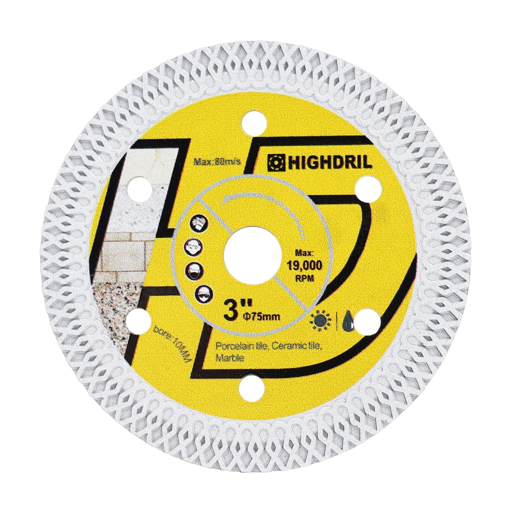 HIGHDRIL Diamond Disc Tile - 75 mm x 10 mm Arbor X-Mesh Diamond Saw Blade for Hard Ceramic Porcelain Tiles Granite — image 1