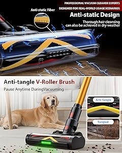XenonLab Cordless Vacuum Cleaner, 75Mins/48KPa/600W Self-Standing Stick Vacuum Cleaners for Home, Rechargeable, Lightweight, Anti-Static&Anti-Tangle Brush, for Hard Floor, Carpet, Hardwoods, Pet Hair