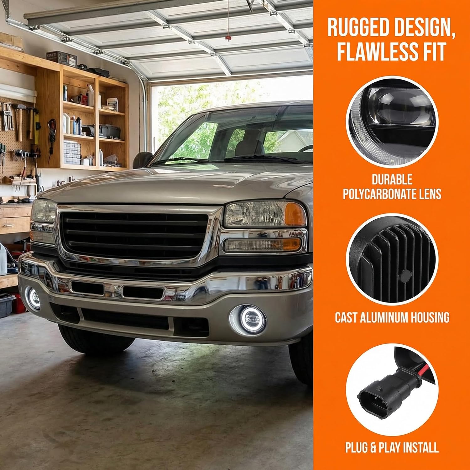 DRFG LED Fog Light with DRL Compatible for 2003-2006 GMC Sierra 1500 2500HD 3500HD Heavy Duty Pickup Bumper Fog Lights Lamps