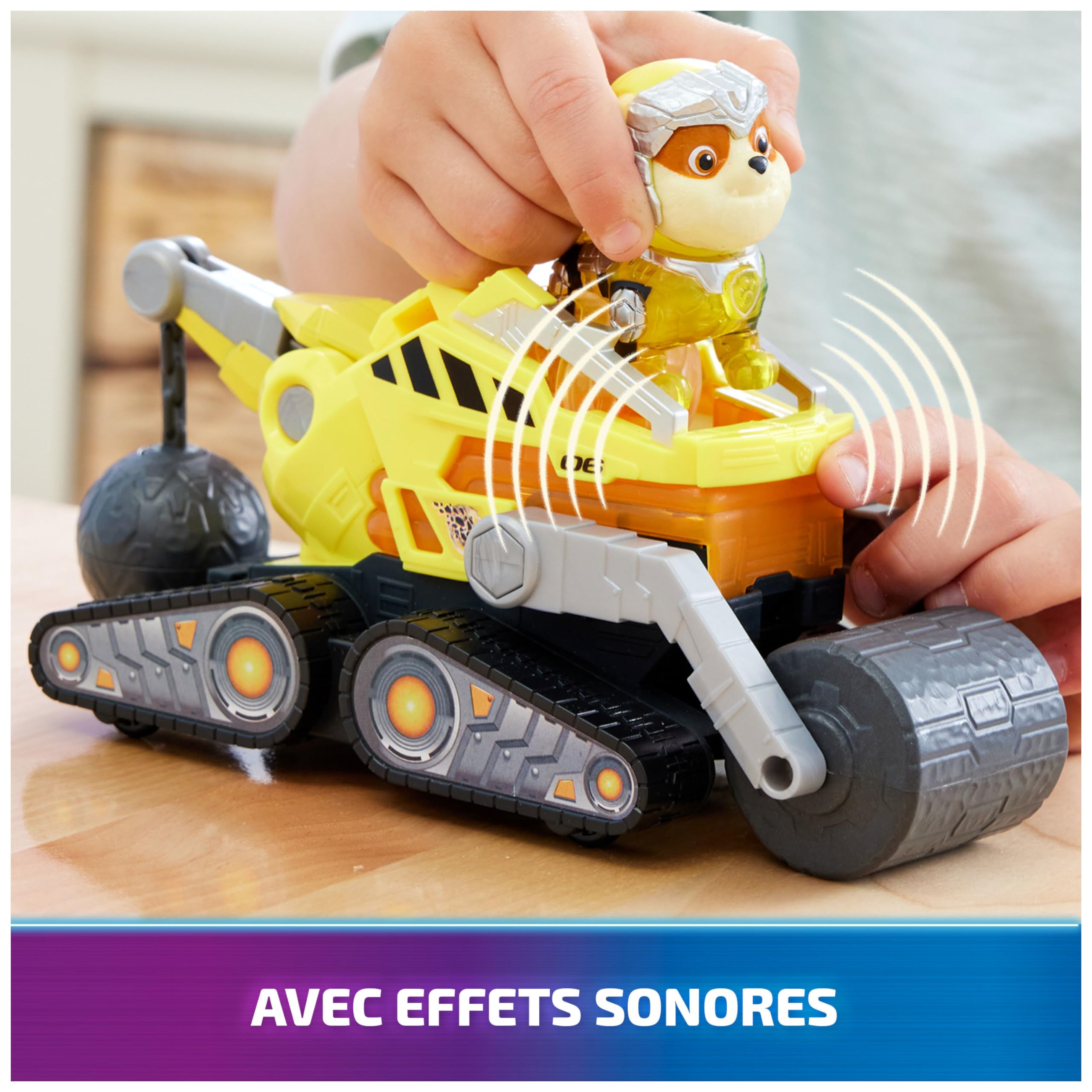 Paw Patrol - Pat Patrouille - Véhicule + Figurine Ruben du Film - Voiture Figurine À Collectionner - Sons Lumières - Pat Patrouille Jouet - Voiture pour Enfant 3 Ans et +