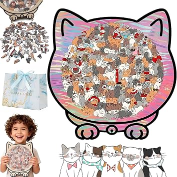 Wooden Puzzle Cat Cat Puzzle 135 Piece Cat Wooden Puzzle Cat Shaped Wooden Puzzle Cat Puzzle Wood Cat Puzzle in Morandi Colours (F)