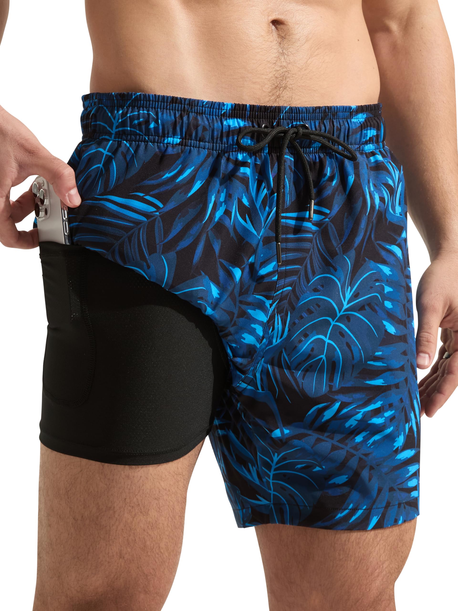 Arcweg Badehose Herren 2 in 1 Badeshorts Männer mit Kompressions Liner Schnelltrocknende Atmungsaktive mit Reißverschlusstaschen Boardshorts Schwimmhose für Strand, Sport & Freizeit