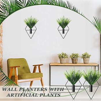 2 Fioriere Sospese In Metallo Nero Con Piante Artificiali Di Eucalipto: Vaso Geometrico Per Decorazione Parete Interno - 3