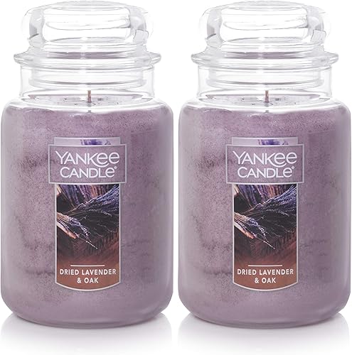 Yankee Candle Aroma de lavanda seca y roble, 22 onzas, tarro grande, mecha única, más de 110 horas de tiempo de combustión, paquete de 2