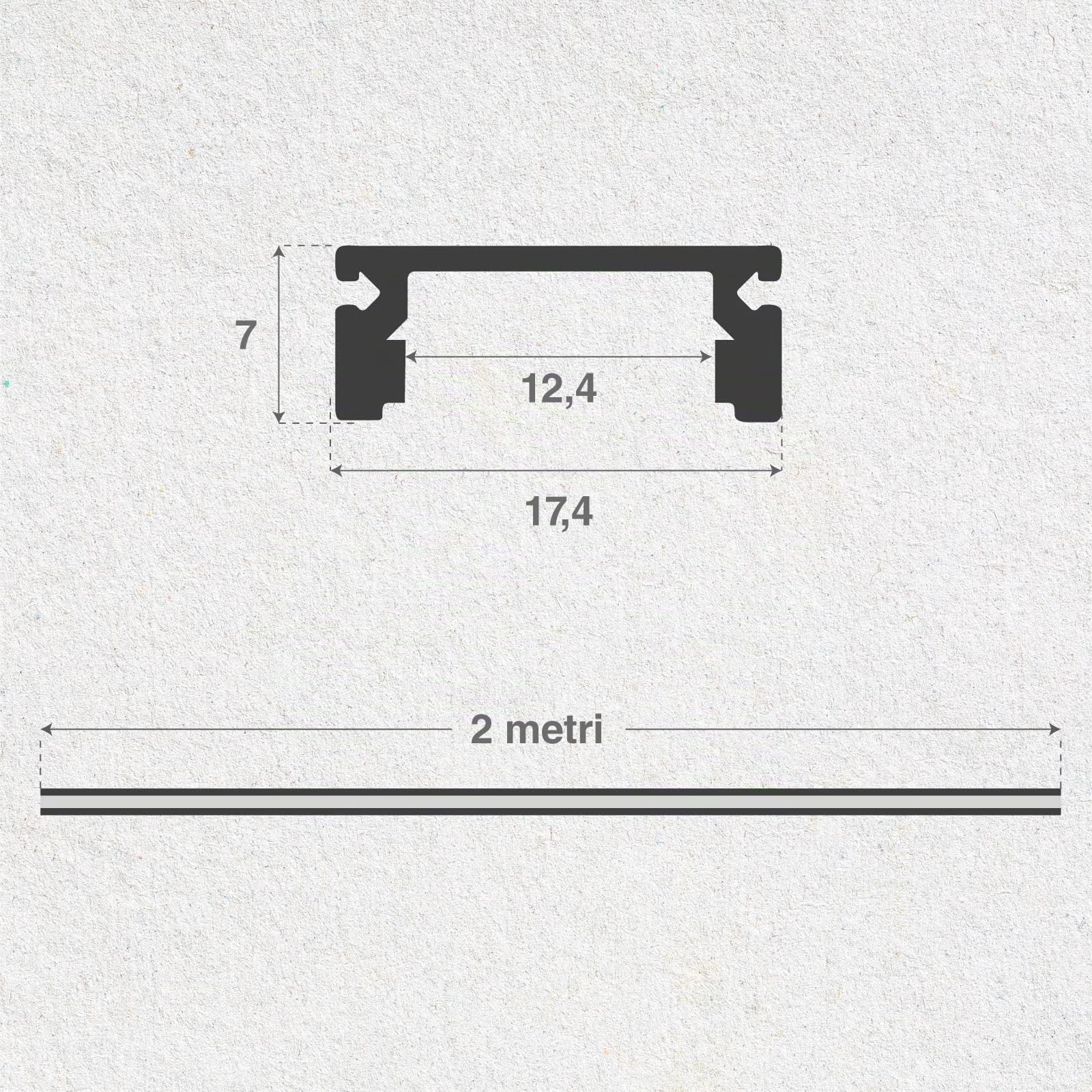 5x Profili da 2 metri in Alluminio Bianco per Strisce LED (10mt) | Copertura Opaca larghezza max striscia led 12.4mm - 17.4 x 7