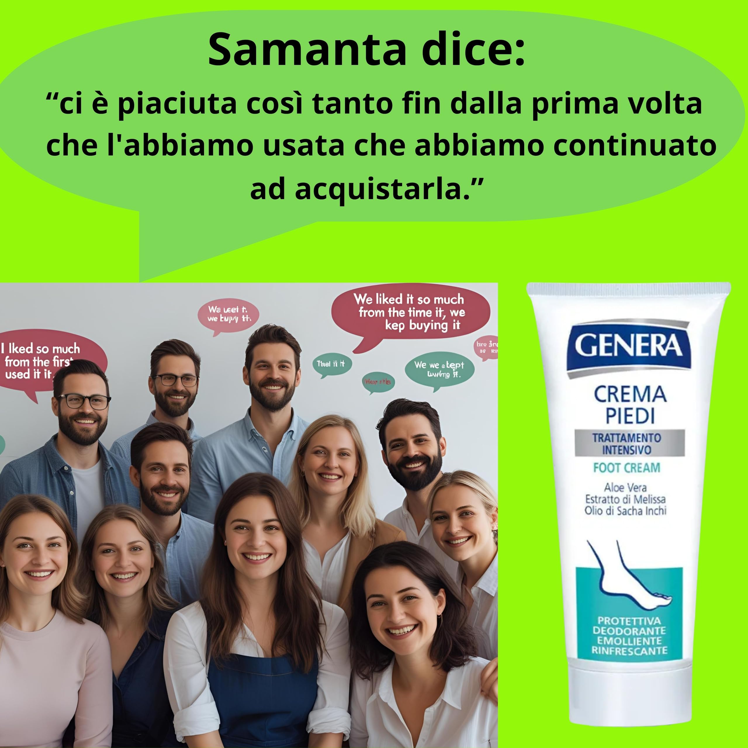 GENERA - CREMA PIEDI FEET CREAM TRATTAMENTO INTENSIVO CON ALOE VERA ESTRATTO DI MELISSA OLIO DI SACHA INCHI PROTETTIVA DEODORANTE EMOLLIENTE - TUBO 100 ML