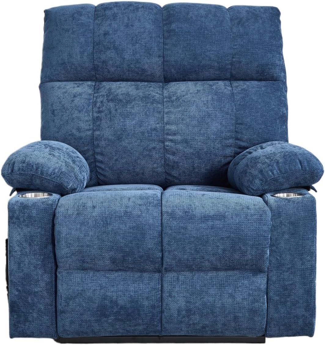 Electric Big and Tall Power Lift Recliner Chair with Massage and Heat for Elderly, Dual Motor Heavy Duty Capacity Sofa with Hidden Cup Holders, Chenille Upholstered Adjustable Living Room Furniture