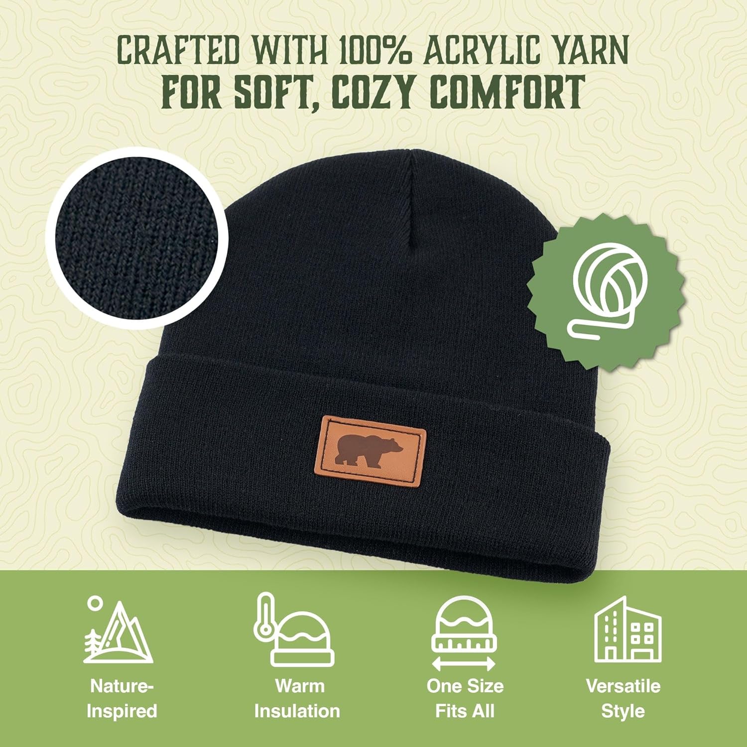 The National Parks Bear Beanie | One Size Fits All | Warm Winter Cuffed Beanie Cap Black - Image 6