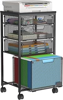 26305 Rolling File Cart with 4 Storage Drawers, Filing Cabinet for Home Office, Hanging File Folder Organizer with Wheels Under Desk, Utility Craft Cart Printer Stand, Black