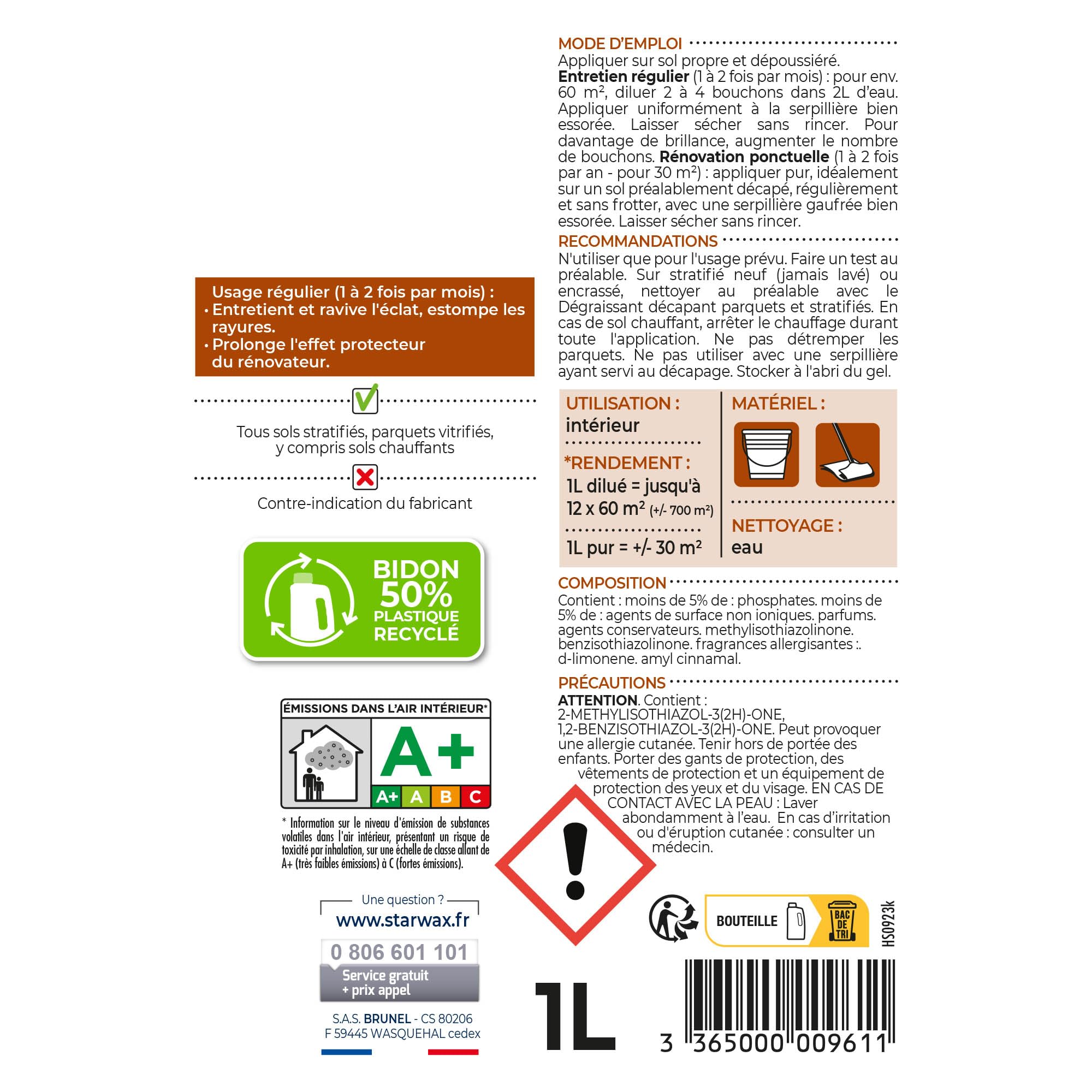 Starwax - Renovador Para Parqué Laminado, Color Brillante - 1 L