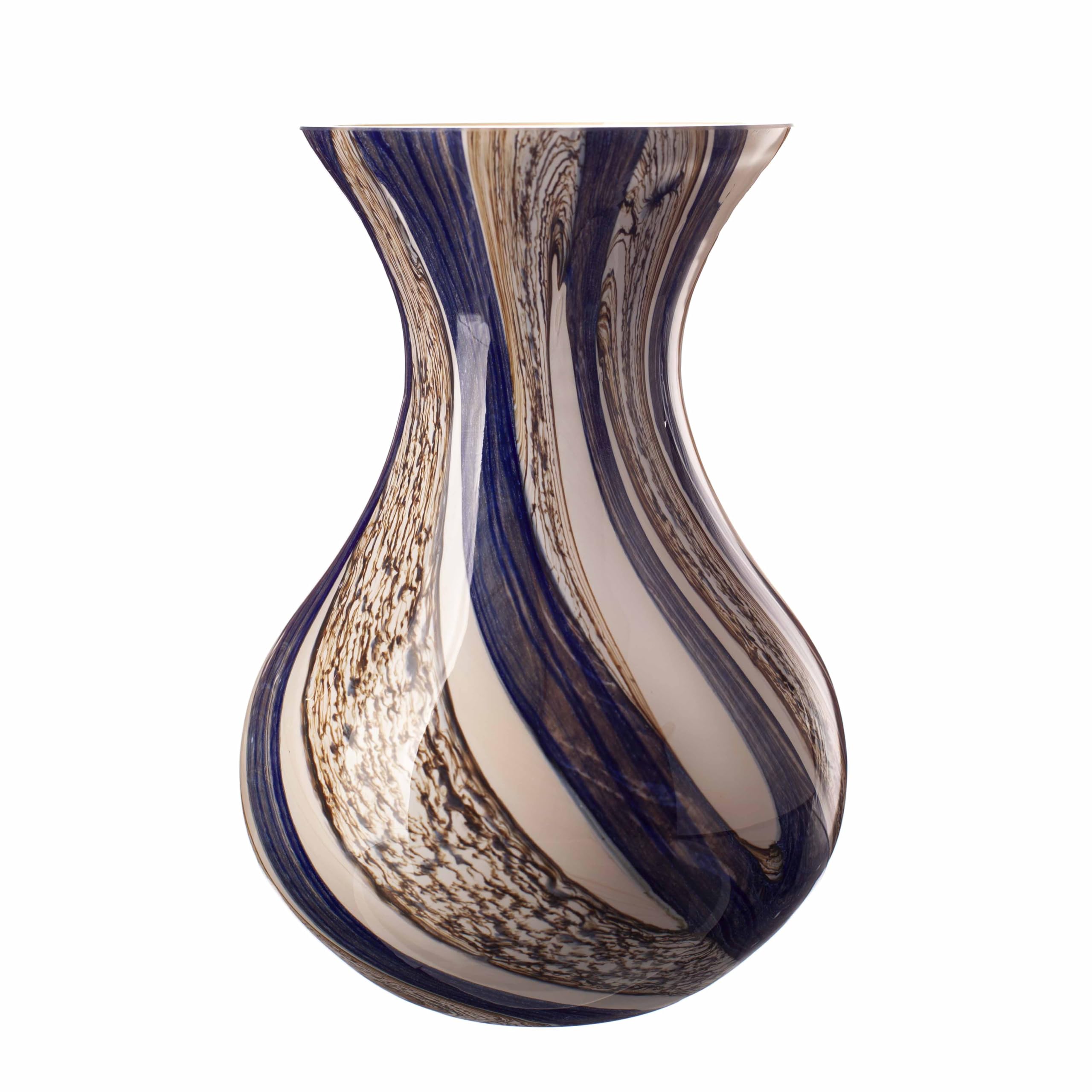 Amelia Art Glass Blue, Brown & Cream Decorative Glass Posy Flower Vase, 17Cm Tall, (Naval Oak)
