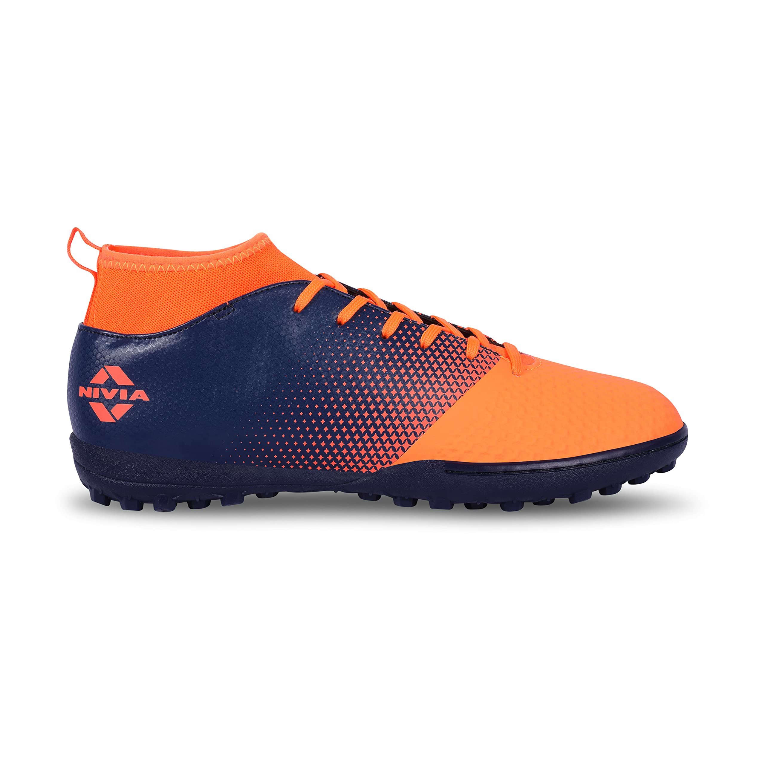 Nivia Ashtang Futsal Shoes for Turf Ground for Mens | Rubber Studs with PU Synthetic Leather Upper | Die Cut Light Weight Insole | Ideal for Hard Surfaces Artificial Turf Surfaces (F. Orange) UK-10 4