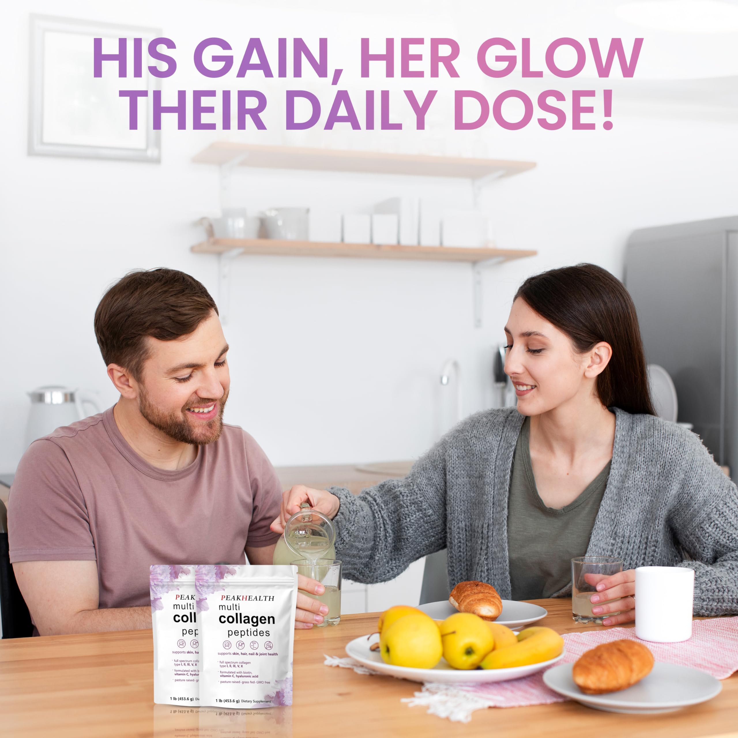 Multi Collagen Peptides Powder, 1 Pounds Collagen Powder- Type I,II,III,V,X with Biotin 10000mcg, Hyaluronic Acid Powder, Vitamin C - Unflavored Collagen Protein Powder - Keto & Paleo, Easy Dissolve