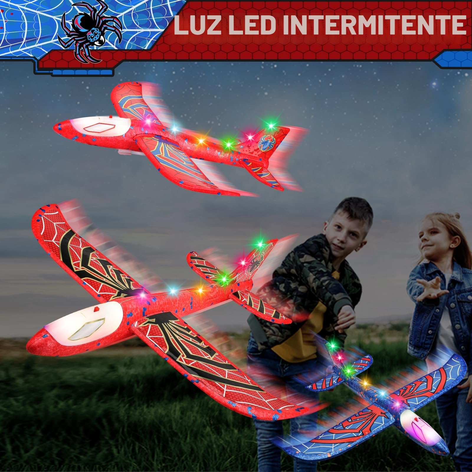 Avion Juguete con Spider Pegatinas, Aviones Poliespan con Pistola Avión Planeadores Espuma Corcho Regalo Navidad Cumpleaños Niños Niñas 3 4 5 6 7 8 9 10 Años Brinquedos Criança Juego Aire Libre