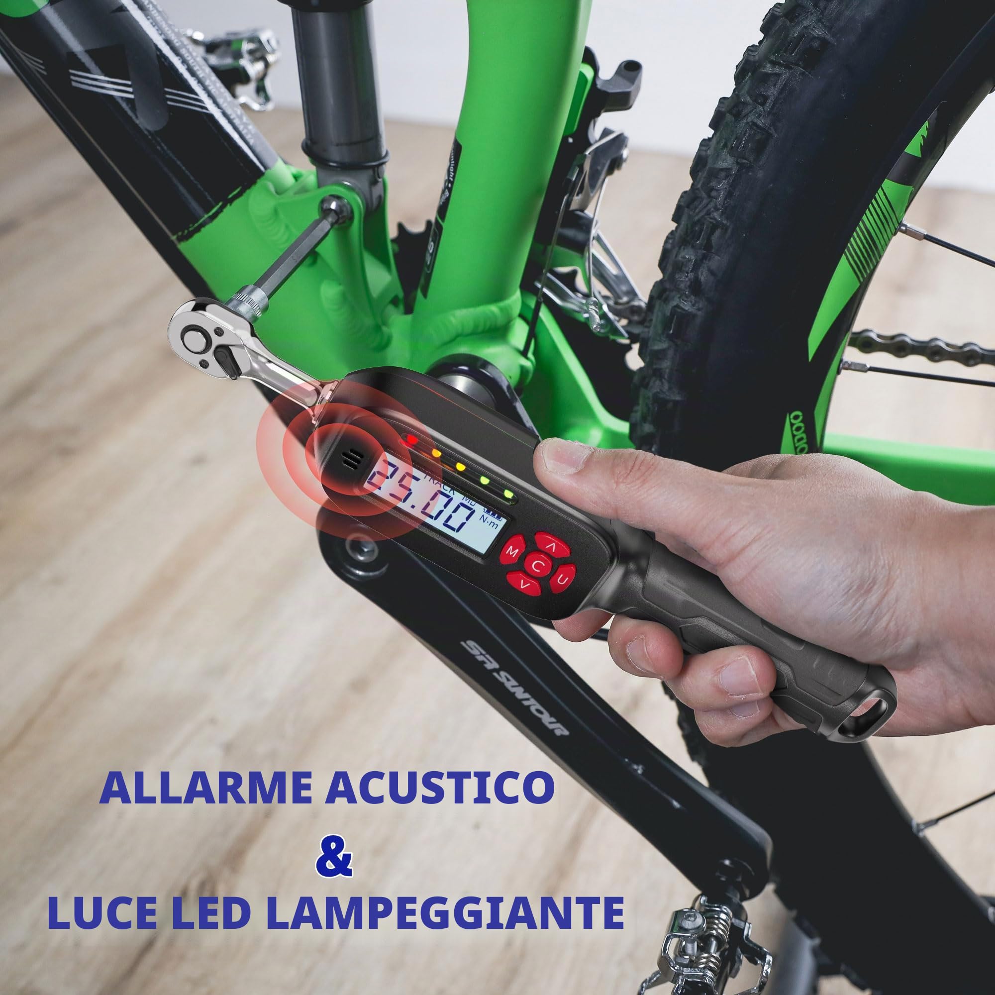 Chiave Dinamometrica Digitale 1/4'', 1.5-30Nm Chiave Dinamometrica Bici, Alta Precisione ± 2% con Memoria Preimpostata Buzzer E Indicatore LED per Bicicletta e Moto