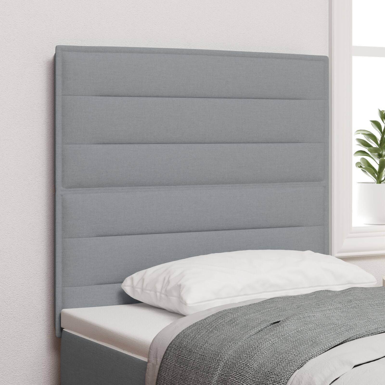 Tête de lit design ligne gris clair 90 cm en tissu rembourré moderne avec hauteur réglable pour chambre à coucher, installation facile au mur et matériau résistant