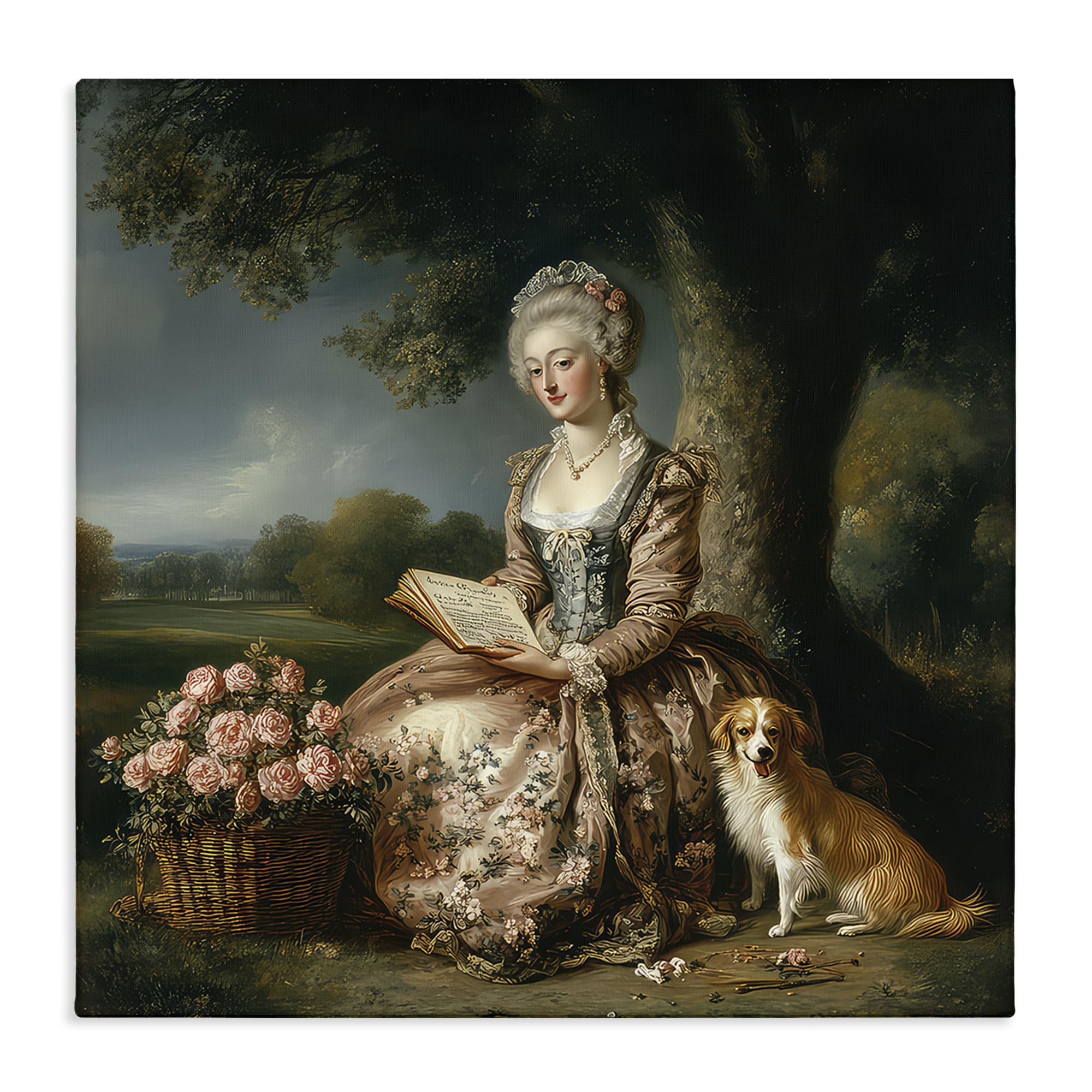 'Rococo Woman with Dog'| Canvas Art
