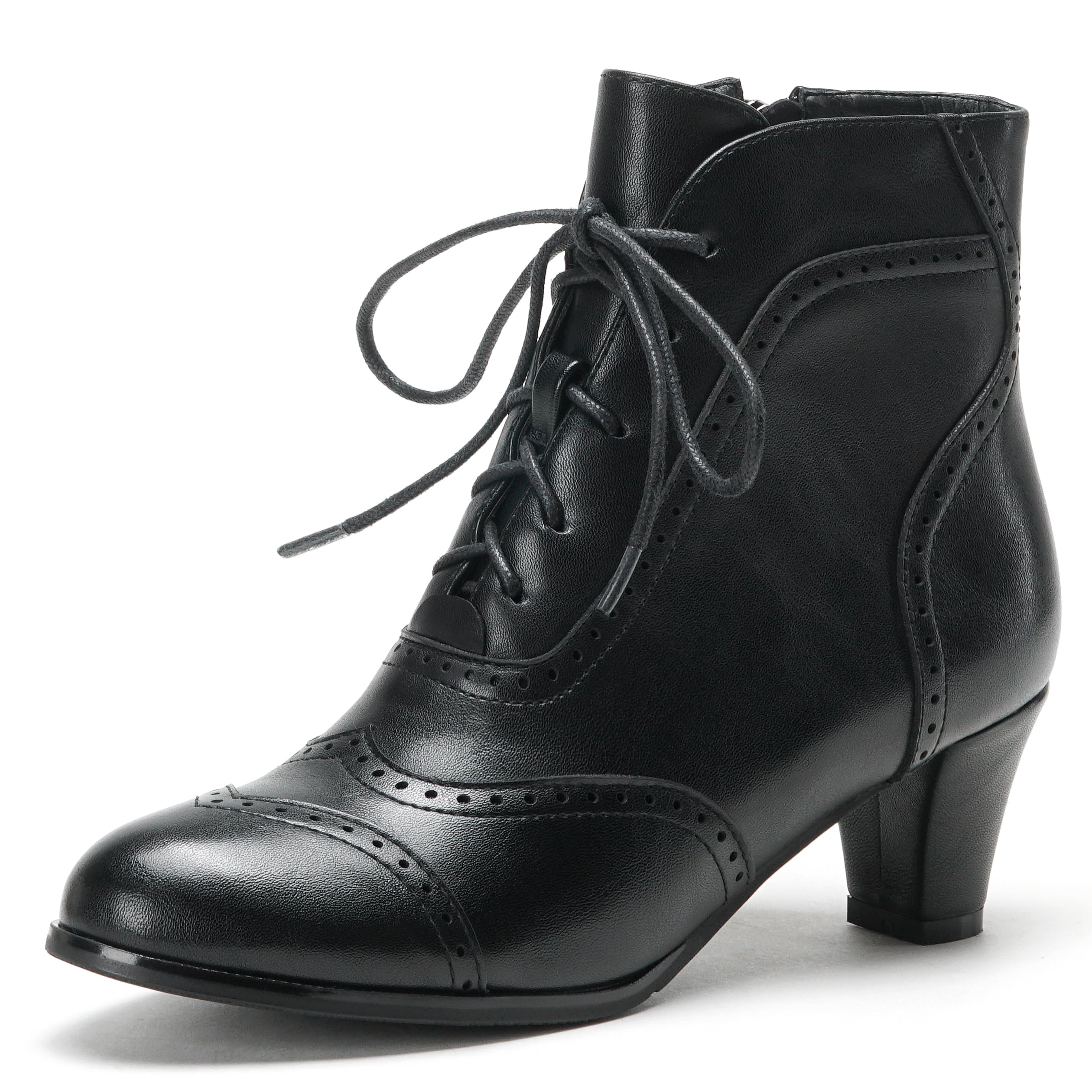 Short Ankle Boots Lace Up Booties for Women Side Zipper Victorian Boots Block Chunky Mid Heel-image-44