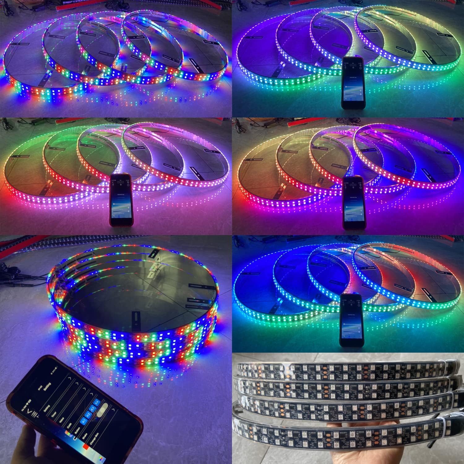4PCS Double Row RGB Dream Color Chasing Flow LED Wheel Rim Lights - 15.5", IP68 Waterproof, Bluetooth + Remote Control, for Car Truck SUV Pickup, LED Wheel Lights