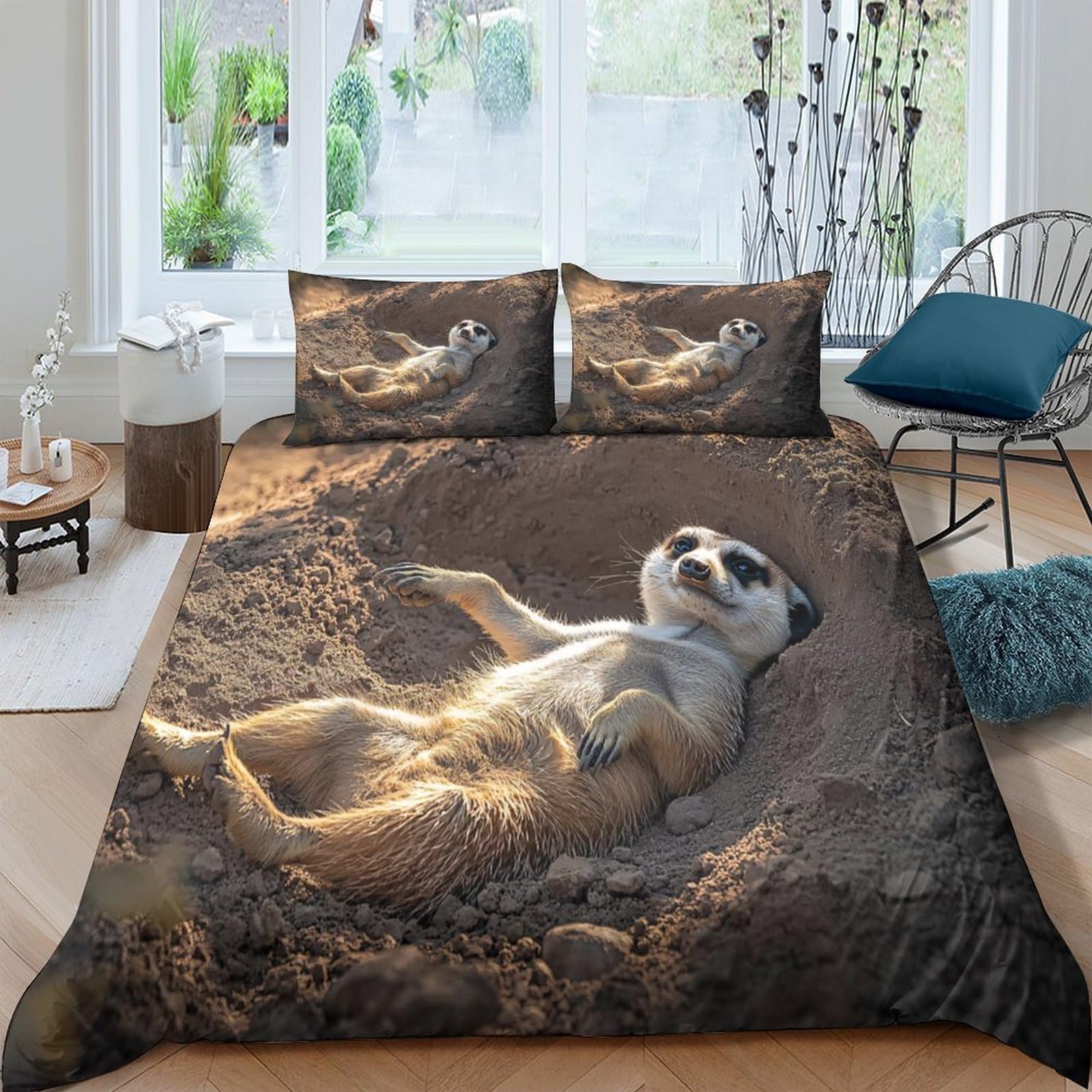 Ctjqhvkz Style-4 3D Printed Meerkat Sunbathing Fitted Sheet Microfiber Soft Anti-Slip Animal Bed Cover For Bedroom Guest Room Decor Single（135X200cm）