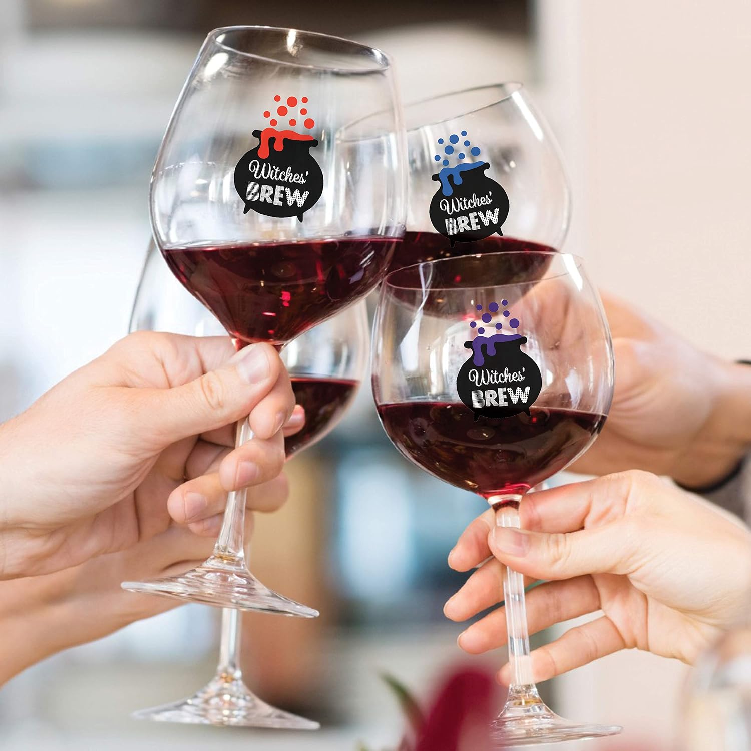 Wine Wear Drink Markers 12pc - Halloween Reusable Static Cling Sticker Decals (Witches Brew)