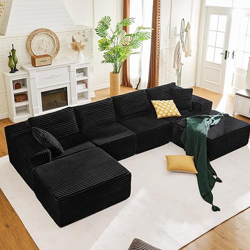 Vista 10 de Bashaw Sofá modular Cloud de 108 pulgadas con diván en forma de L, moderno sofá modular tapizado para sala de estar y dormitorio, no requiere Beige
