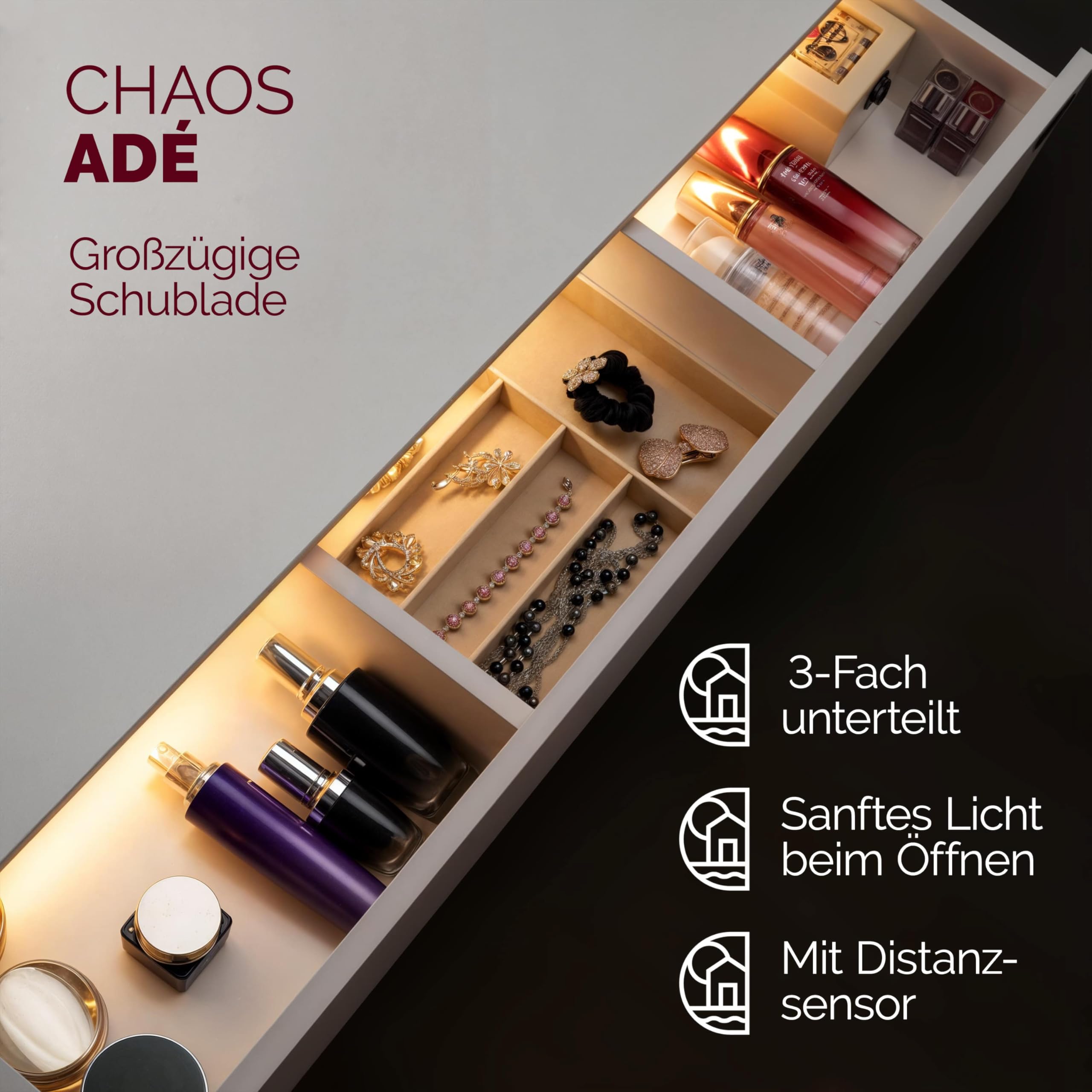 Casaria® Schminktisch mit LED Beleuchtung und Spiegel | 110x40cm, Holz, Frisiertisch, Kosmetiktisch, 10 Glühbirnen, Fernbedienung, Schublade, Organizer, 4 Ablagen, Vanity Desk