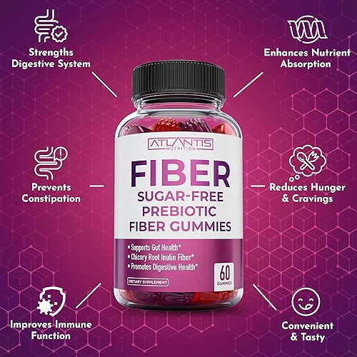 Miniatura 8 de Atlantis Nutrition Gomitas de fibra prebiótica sin azúcar para adultos, 60 gomitas + refuerzo de testosterona, paquete de 2 (120 gomitas)
