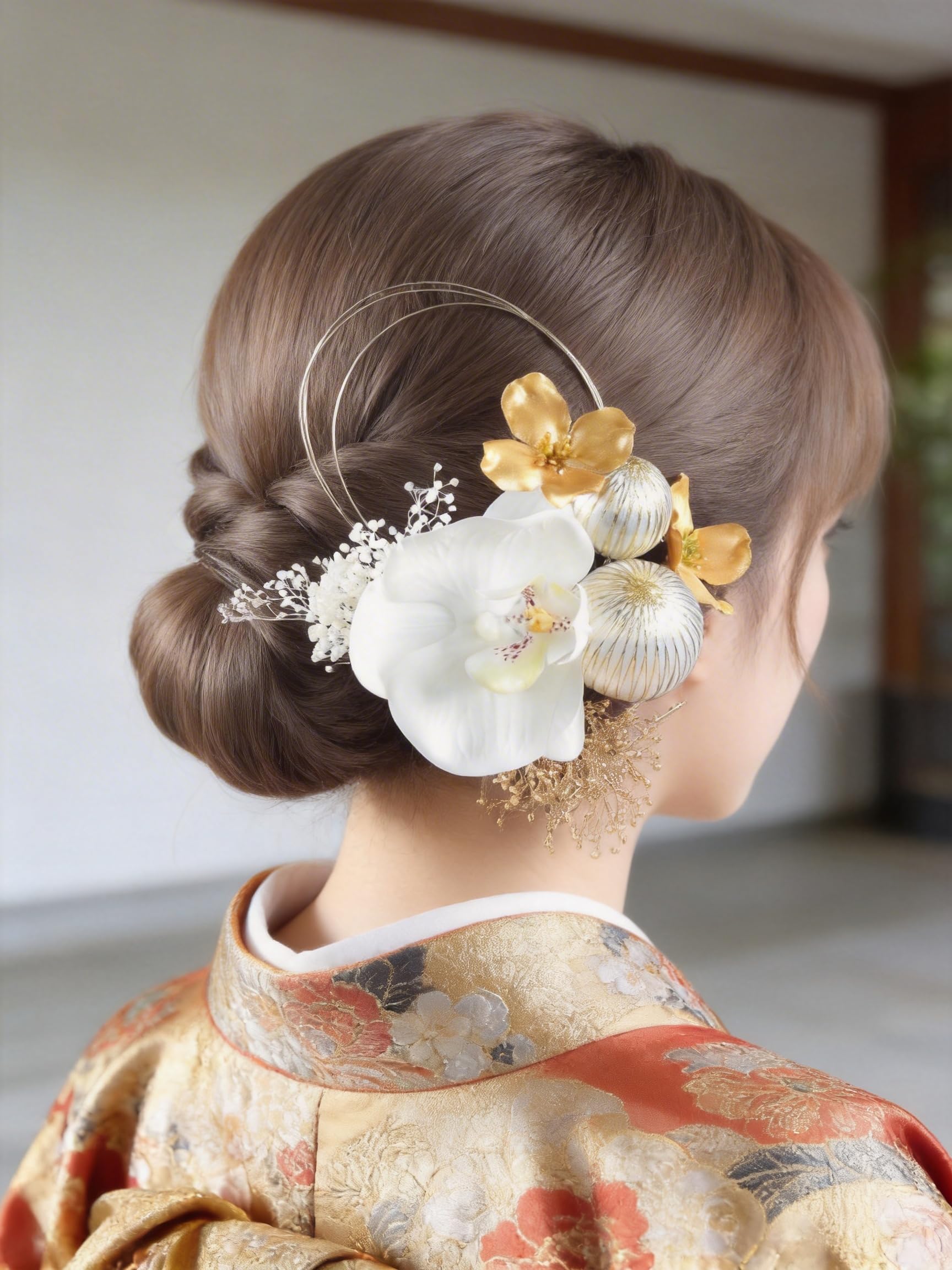 Gold & Silver Hydrangea Kanzashi Hair Ornament