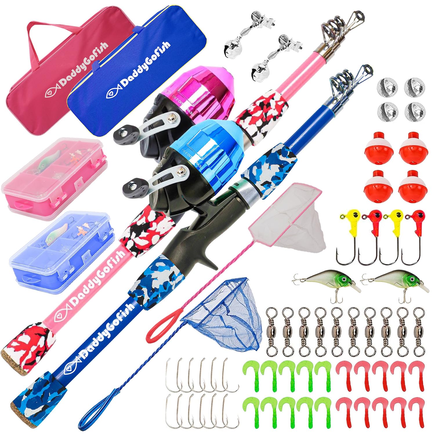 DaddyGoFish Kids Fishing Pole - Rod Reel Combo Tackle Box Starter Set - First Year Small Gear Kit for Boys Girls Toddler Youth Age Beginner Little