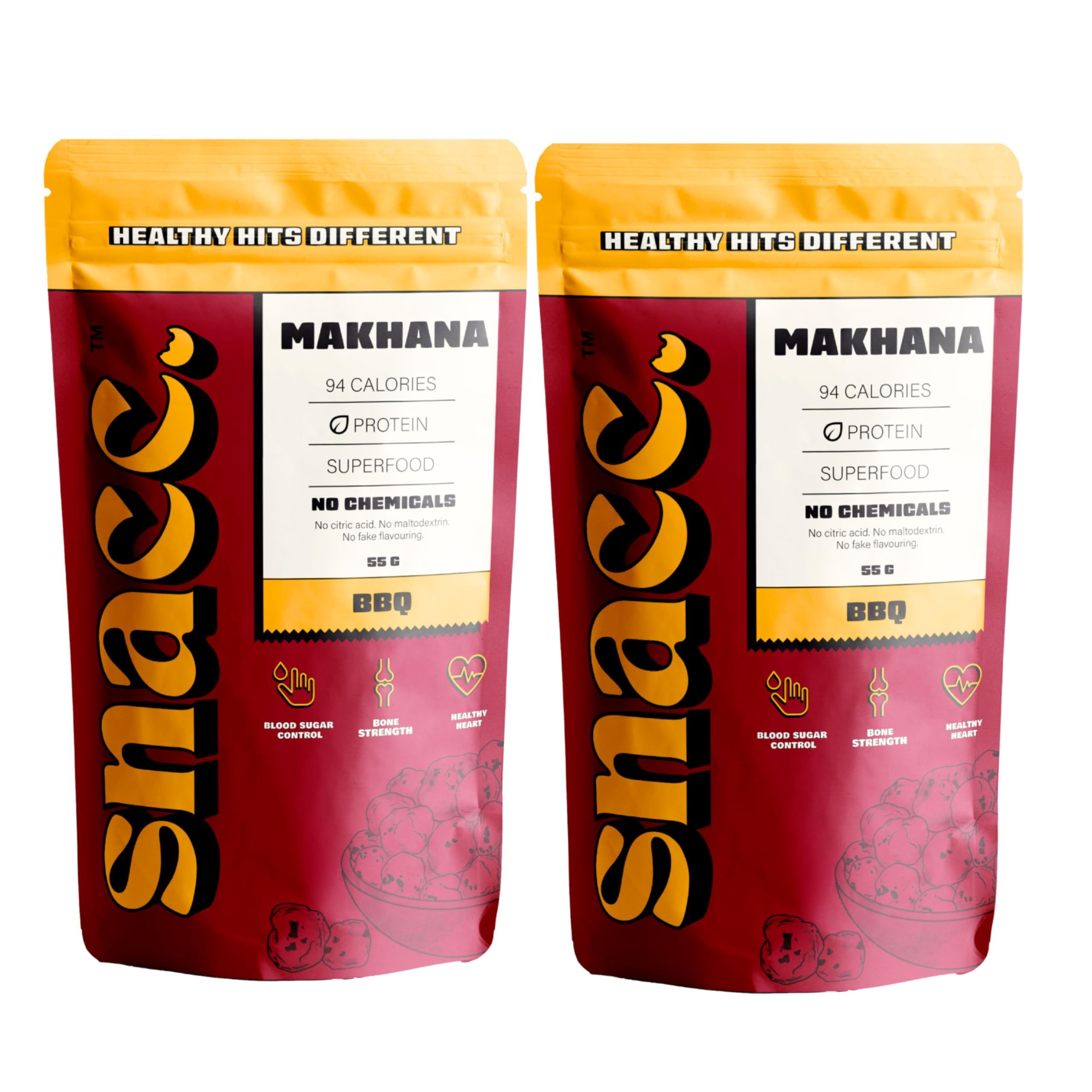 Snacc BBQ Makhana, Spicy Roasted Fox Nuts, Barbecue Makhana, Protein Rich, Gluten Free, MSG Free, Zero Trans Fat, Zero Sugar, Low Calorie (Pack of 2, BBQ)-image-2