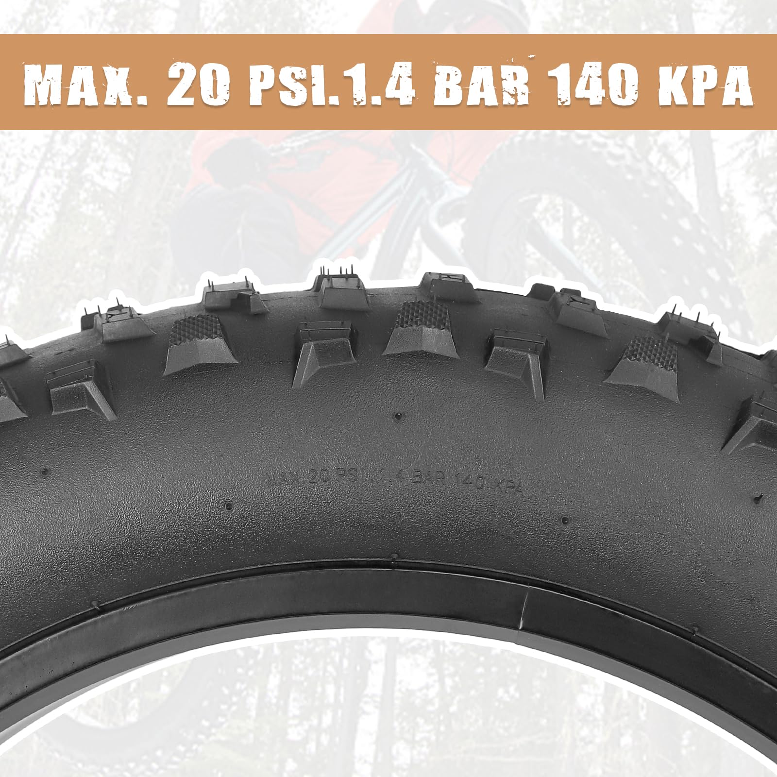 Pneu de Vélo 20x4.0 (98-406) - Pneu Large pour VTC, Vélo Électrique, Fat Bike - Pression 20 PSI - Anticrevaison