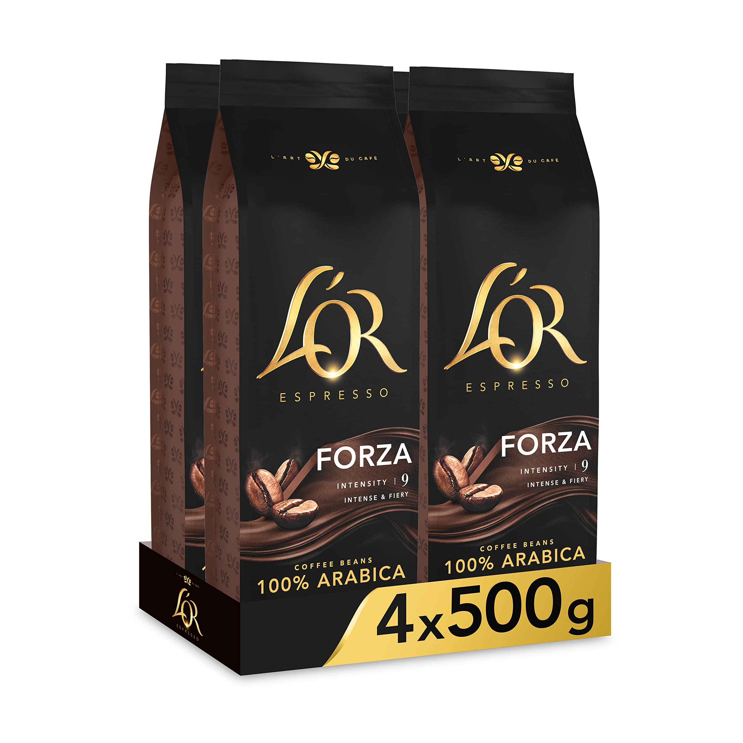 L'OR Espresso Forza Café en Grano Natural 100% Arábica - Intensidad 9 | 4x500g & Espresso Forza Café en Grano Natural 100% Arábica - Intensidad 9 | 500g